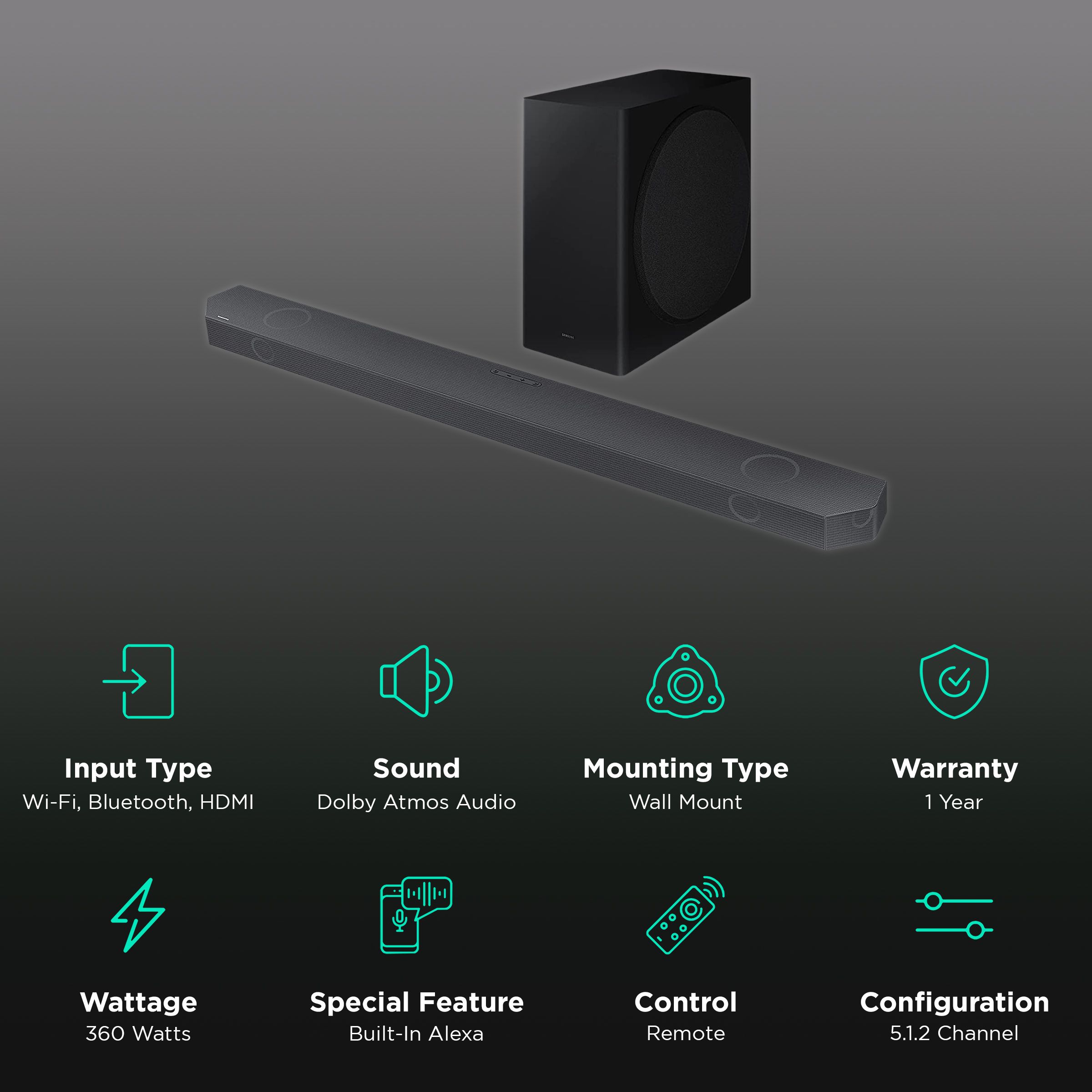 Buy SAMSUNG HWQ800B/XL 360W Bluetooth Soundbar with Remote (Dolby